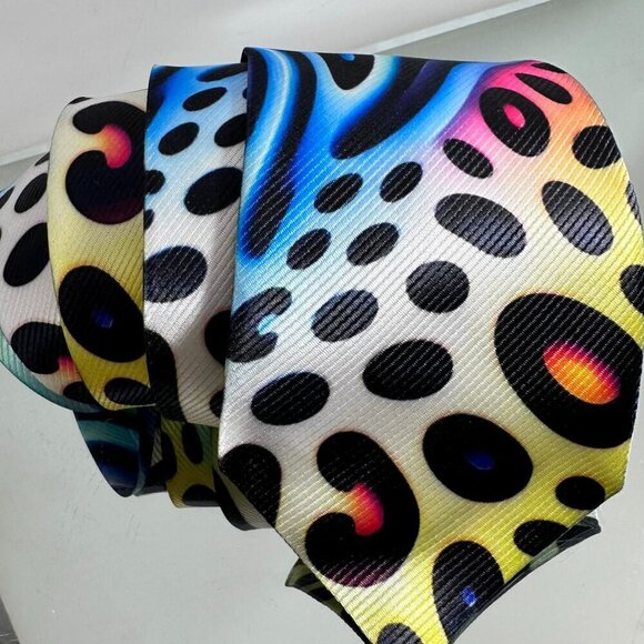 Tie Trippy Cheetah Leopard Rainbow Necktie Hippie Psychedelic Tie Dye Rave - Picture 6 of 8